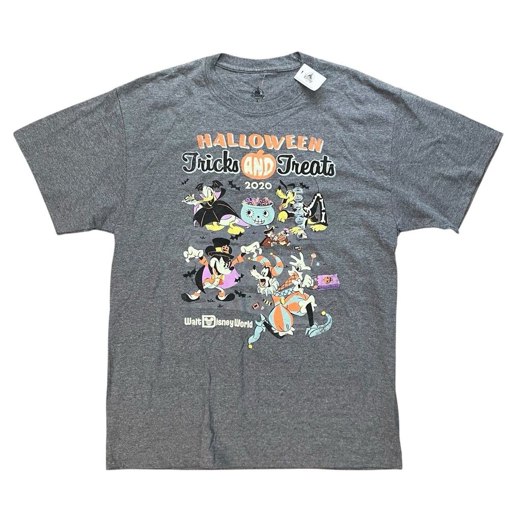 Disney Halloween T Shirt Adult L Grey Parks Parade Donald Mickey Goofy Vampire